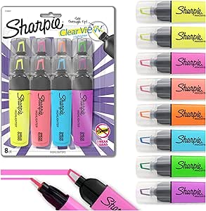 هایلایترهای واضح شارپی، نوک اسکنه، فلورسنت متنوع، بسته 8 (1971843)