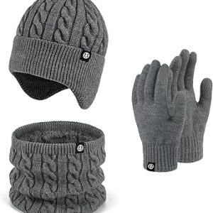 ست شال گردن کلاه Beanie زمستانی دستکش های لمسی زنانه و مردانه با آستر جمجمه یقه گرمتر ست بافتنی گرم