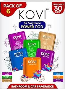 KOVI Air Fragrance Power Pod برای حمام و ماشین، رایحه ماندگار، آغشته به روغن‌های ضروری، ماندگاری تا 30 روز، بسته 6 عددی (هر کدام 10 گرم)