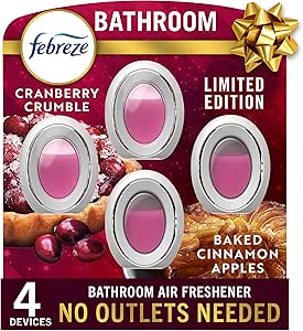 خوشبو کننده حمام Febreze، ضد بو، جایگزین، خوشبو کننده هوا برای خانه و حمام و آشپزخانه، خوشبو کننده هوا کمد، سیب دارچین پخته و رایحه کران بری کرامبل، 1 تعداد