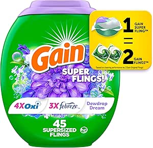 بسته‌های شوینده لباس‌شویی Flings با اندازه فوق‌العاده، 45 عدد، عطر رویای قطره شبنم