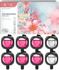 گیره دریچه خوشبو کننده خودرو، 8PK، 6 عدد هلو، 2 خودروی جدید، خوشبو کننده خودرو برای مردان زنان، تا 240 روز، از بین برنده بوی طبیعی
