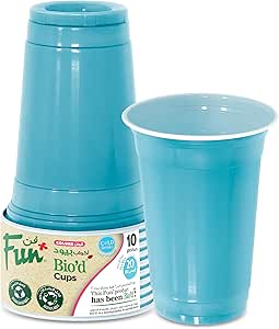 FUN BY AL BAYADER فن Colors Bio`d Cups 20 oz – فنجان یکبار مصرف زیست تخریب پذیر برای آبمیوه، آب، نوشیدنی های سرد، فنجان های نوشیدنی – آبی آسمانی (بسته 10 عددی)