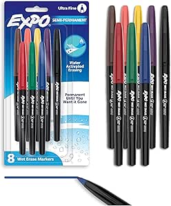 نشانگرهای پاک کننده مرطوب EXPO Vis-a-Vis، نقطه ظریف، رنگ های متنوع، 8 تعداد