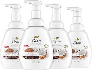 شست و شوی دستی فوم کننده مغذی Dove برای دست های تمیز و نرم تر پاک کننده شیر نارگیل و بادام که آلودگی و میکروب ها را از بین می برد 10.1 اونس 4 تعداد