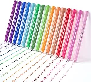 مجموعه قلم هایلایتر منحنی 15 رنگ، نشانگرهای نوک دوگانه با 15 اشکال مختلف