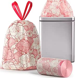 13 کیسه زباله گالن با چاپ و بند کشی شکوفه آلو چینی، کیسه زباله آشپزخانه بلند مقاوم در برابر پارگی، آستر سطل زباله بزرگ بسیار ضخیم برای خانه/دفتر، 50 عدد 2 لیتری