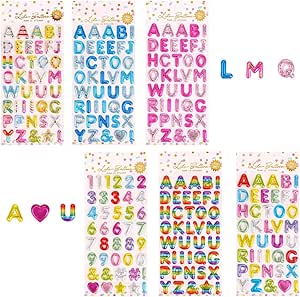 برچسب‌های حروف پر زرق و برق سه‌بعدی Azonee، برچسب‌های الفبای رنگارنگ 240 تکه برای کتاب‌خوانی، صنایع دستی، ژورنال‌ها، کارت‌ها (سبک پر زرق و برق)