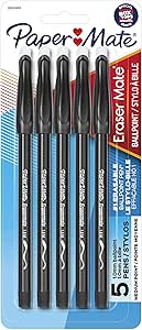 قلم‌های توپی Paper Mate Erasermate Stick با نوک متوسط، 5 قلم جوهر مشکی (3150458PP)