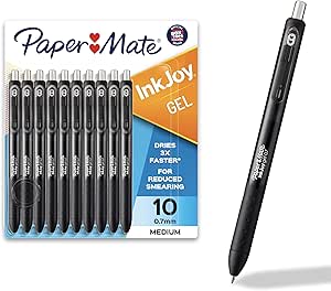 قلم‌های ژل مشکی Paper Mate InkJoy، نقطه متوسط ​​(0.7 میلی‌متر)، دسته راحت، 10 عدد، جوهر خشک شدن سریع، ایده‌آل برای نوشتن روان
