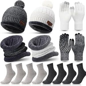 دستکش و ست جوراب لمسی 10 تکه کلاه زمستانی روسری روسری
