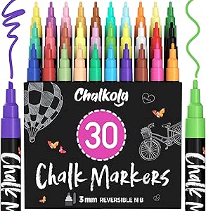 نشانگرهای ریز گچی (بسته 30 – نئون و پاستل) قلم گچی – خودکارهای پاک کن خشک برای تخته سیاه، تابلوهای تابلوهای گچی، ویندوز، بیسترو – نوک برگشت پذیر 3 میلی متری