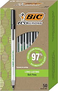 BIC Ecolutions Round Stic قلم توپی متوسط ​​(1.0 میلی متر)، جعبه 50 عددی، مشکی (GSME509-BLK)