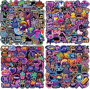 200 عدد بسته استیکرهای نئون، استیکرهای وینیل ضد آب خنک برای کودکان بزرگسال، نوجوانان، برچسب لپ‌تاپ برای دفترچه یادداشت، اسکیت بورد، بطری آب، چمدان، جایزه معلم برای کودکان