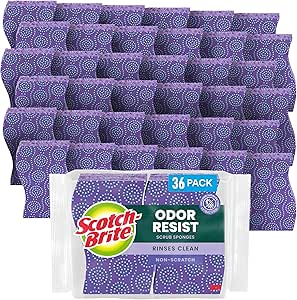 Scotch-Brite Scrub Dots اسفنج اسکراب بدون خش، شستشوی تمیز، برای شستن ظروف و تمیز کردن آشپزخانه، 9 بسته 4 اسفنجی (36 در مجموع)