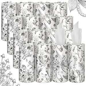 Zonon 16 Pcs Vintage گلدار دستمال کاغذی جعبه نگهدارنده ماشین با دستمال کاغذی صورت فله لوله مسافرتی گل سیاه برای ماشین با 50 برگ استوانه حوله صورت مناسب برای جا لیوانی ظرف گرد