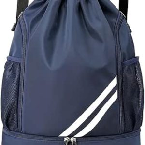 کوله پشتی بند کشی یونیسکس ورزشی مسافرتی با زیپ، ظرفیت بزرگ، قابل تنظیم، چند عدد، جیب مشبک برای باشگاه، مدرسه، لپ تاپ، مسافرت، بسکتبال و فوتبال در فضای باز