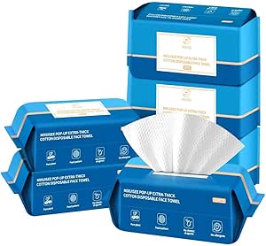 حوله صورت یکبار مصرف، حوله صورت ضخیم و نرم MIXUISEE. 100٪ پنبه خالص، فوق العاده ضخیم 150٪. مناسب برای پاکسازی و پاکسازی آرایش و قابل استفاده برای پوست های حساس (420 عدد بسیار ضخیم)