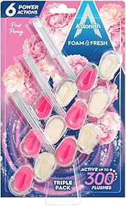 بلوک های لبه توالت فوم و تازه صورتی گل صد تومانی – 3 بسته | 6 اقدام قدرتمند: جلوگیری از رسوب آهک، کنترل بو، فوم غنی | تا 300 فلاش در هر بلوک | وگان و بدون ظلم | ساخت انگلستان