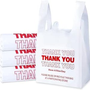 کیسه‌های مواد غذایی MAKINGTEC – کیسه‌های پلاستیکی دسته‌دار 300 عددی متشکرم (12.6×5.5×22 اینچ)، قابل بازیافت برای مشاغل کوچک، خرید (سفید)