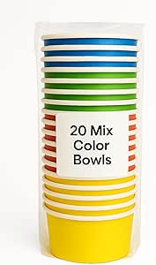 فنجان بستنی کاغذی رنگارنگ ممتاز 12 اونس – بسته 20 عددی (هر عدد 5 عدد زرد، قرمز، سبز، آبی) – کاسه های دسر قابل بازیافت – ظروف غذای مقاوم در برابر نشت – با افتخار ساخت امارات متحده عربی