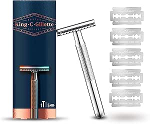 تیغ ایمنی مردانه King C. Gillette + 5 تیغ تیغ، تیغ ایمنی با تیغه های بادوام، مردانه هدیه