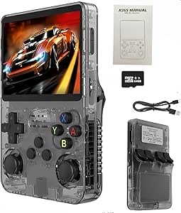 کنسول بازی دستی یکپارچهسازی با سیستمعامل R36s با کارت های 64G، کنسول های بازی یکپارچهسازی با سیستمعامل قابل حمل شبیه ساز سیستم بازی لینوکس با صفحه نمایش 3.5 اینچی IPS (سیاه-A)