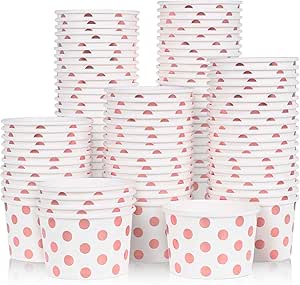 فنجان بستنی کاغذی MATICAN، 100 بسته کاسه دسر یکبار مصرف 9 اونس برای گرم و سرد، 9 اونس، فویل رزگلد نقطه پولکا