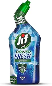مایع پاک کننده توالت JIF Power Fresh، آبی، 100% پاک کننده رسوب آهک، 99.9% میکروب ها را از بین می برد، 500 میلی لیتر