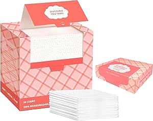 حوله صورت یکبار مصرف (50 Count XL 25×30cm + 10 Count Box) – دستمال مرطوب صورت خشک برای پوست های حساس، بافت های فوق العاده صورت، پارچه پنبه ای فوق العاده نرم، دستمال مرطوب پاک کننده آرایش، حوله های تمیز پوست مستعد آکنه