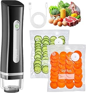 دستگاه سیلر جاروبرقی دستی Syntus، دستگاه سیلر جاروبرقی جمع و جور با 30 کیسه آب بندی وکیوم قابل استفاده مجدد برای نگهداری مواد غذایی، آماده سازی غذا یا سوسک، مشکی