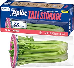 کیسه های نگهداری مواد غذایی بلند Ziploc، 10 تعداد