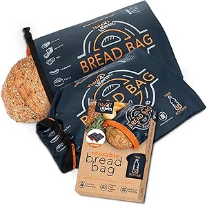 Think4Earth® – (2 بسته) کیسه نان – کیسه نان فریزر قابل استفاده مجدد برای هدیه دادن نان ساز خانگی – ظرف نان برای نگهداری نان های خمیر ترش، کیسه های نان بزرگ برای نان خانگی با آستر