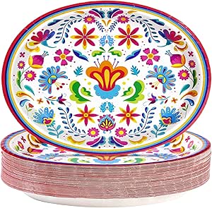 بشقاب های کاغذی بیضی شکل فیستا مکزیکی 10 اینچ x 12 اینچ بشقاب های رنگارنگ گلدار ماندالا رنگارنگ مهمانی سینکو د مایو برای دکور لوازم جشن تولد تاکو سه شنبه