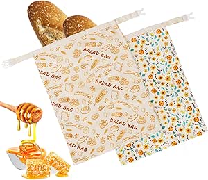 بسته 2 عدد کیسه نان موم قابل استفاده مجدد – بزرگ 17 در 13 اینچ برای نگهداری خمیر ترش و نان خانگی | حفاظت کامل از موم زنبور عسل، خوردن پنبه دوستدار محیط زیست