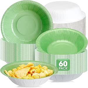 16 اونس کاسه‌های مهمانی کاغذ سبز مریم گلی کاسه‌های سوپ حمام کودک کاسه‌های یکبار مصرف کاسه‌های اسنک گرد یکبار مصرف برای میهمانی‌های عروسی با طرح سبز با رنگ سبز زیبا (60 عدد)