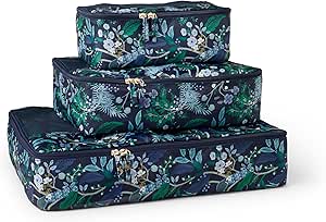 RIFLE PAPER CO. مجموعه مکعب های بسته بندی 3 تایی نرم (شامل 3 سایز مختلف و یک کیسه لباسشویی، لوازم جانبی مسافرتی، الگوی سبک)، طاووس