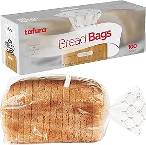 کیسه های نان تافورا (100 تعداد) کیسه های نان برای نان خانگی، کیسه های نان پلاستیکی با گره های چرخشی، 100 کیسه ذخیره سازی شفاف، بدون BPA