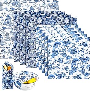 9 Pack Chinoiserie Beeswax Wrap کاغذ موم زنبور عسل برای خمیر ترش نان پنیر کاغذ بسته بندی پنیر واکس پارچه بسته بندی مواد غذایی بسته بندی نان بسته بندی ساندویچ 1 XL 3 متوسط ​​5 S (آبی)