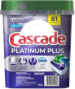 غلاف های شوینده ماشین ظرفشویی Cascade Platinum Plus، ActionPacs – فرمول ضد چربی قوی، براق کننده بدون لکه، کمک شستشو داخلی، بدون فسفات – 81 عدد