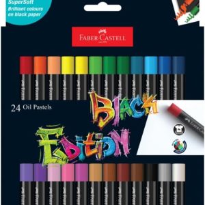 پاستیل روغنی Faber-Castell Black Edition 24 رنگ، خطوط بسیار صاف رنگ ها را می توان روی کاغذ سیاه، کاغذ رنگی و کاغذ سفید اعمال کرد.