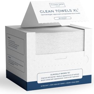 CLEAN SKIN CLUB CSC CT Clean Towels XL/اولین حوله صورت زیست تخریب پذیر در جهان/دستمال مرطوب پاک کننده آرایش یکبار مصرف/فوق العاده نرم 50 عددی تک جعبه سفید