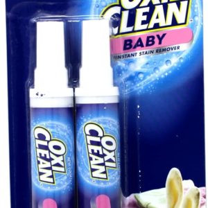 بسته دوقلوی قلم پاک کننده فوری نوزاد OxiClean، هر کدام 0.75 اونس، در حال حرکت برای کیسه های پوشک، فرمول ملایم برای لباس نوزاد، فرمول غذا و لکه های تف کردن، مناسب سفر