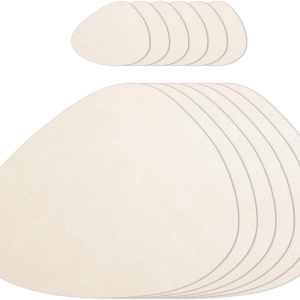 ست رومیزی AHHFSMEI 6 زیرلیوانی و 6 زیرانداز چرم مصنوعی تشک های قهوه ای ضد آب تشک های رومیزی Easy Clean (بژ)