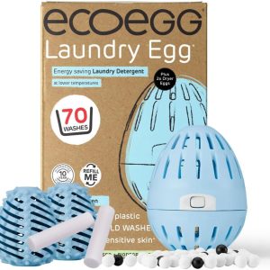 Ecoegg تازه کتانی قابل شارژ مجدد تخم مرغ و توپ خشک کن. تعویض مواد شوینده اکو. بدون بیو، بدون آنزیم، فسفات. 70 شستشو. توپ های خشک کن زمان خشک شدن را کاهش می دهد.