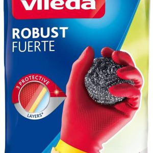 دستکش لاستیکی قوی (محافظت) Vileda M، قابل استفاده مجدد، آستر Comfort Plus، لاتکس و نئوپرن، سنگین، اندازه متوسط، قرمز و زرد (1 جفت در هر بسته)