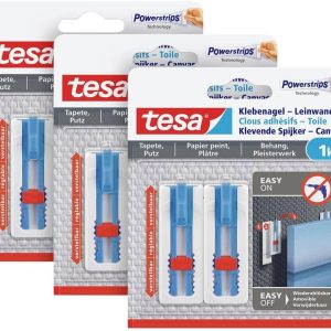 کاغذ دیواری و گچ چسب ناخن tesa 1 کیلوگرمی در بسته 3 تایی – قابل تنظیم ارتفاع – ناخن خود چسب – ایده آل برای فریم بوم و برانکار – تحمل وزن تا 1 کیلوگرم / ناخن – قابل جدا شدن بدون اثر