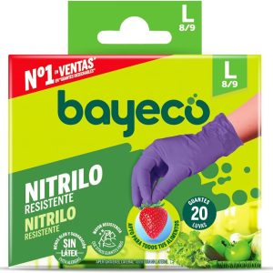 Bayeco – دستکش نیتریل یکبار مصرف – رنگ بنفش – دوسویه – گرد و غبار و لاتکس – انگشتان ساختار یافته برای گرفتن بهتر – تلگراف 20 عددی – سایز L