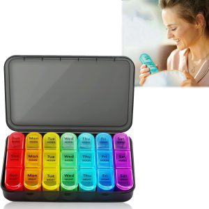 SYOSI Weekly Pill Organizer 3 بار در روز، جعبه قرص 7 روزه محفظه های بزرگ قاب قرص ضد رطوبت، ظروف قابل حمل روزانه مسافرتی صبحگاهی عصر عصر، برای روغن ماهی، ویتامین ها، مکمل ها