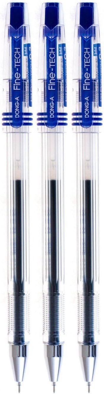 قلمهای توپی غلتکی جوهر ژل DONG-A Fine-Tech، 0.3 میلیمتری، بسته 3 عددی (آبی)